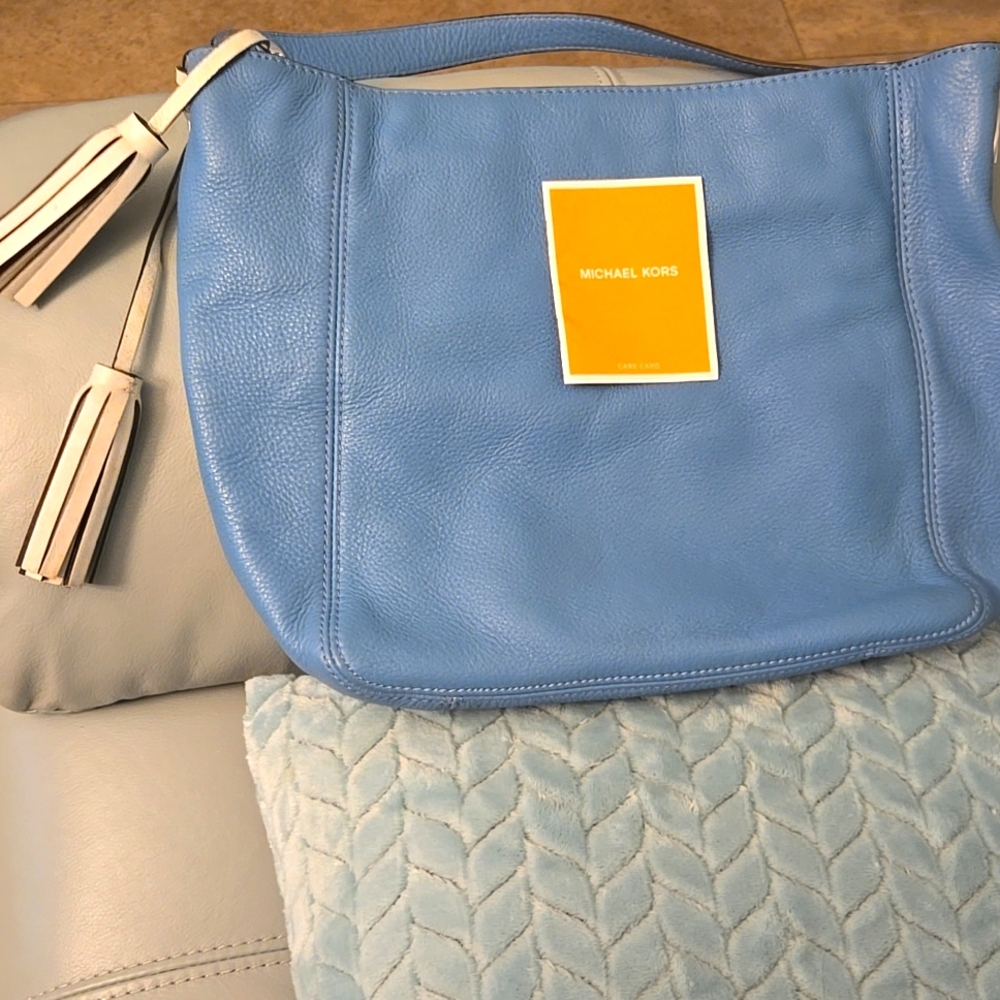 Michael Kors Blue Hobo Bag with Textured Leather and Slouchy Shape